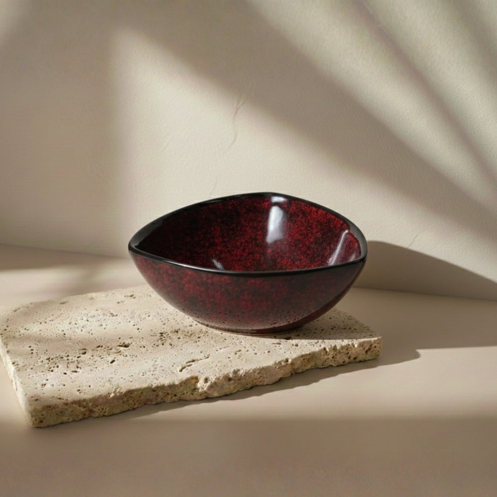 ruby red ceramic triangle bowl set of 2 for serving snacks salads desserts and daily dining use